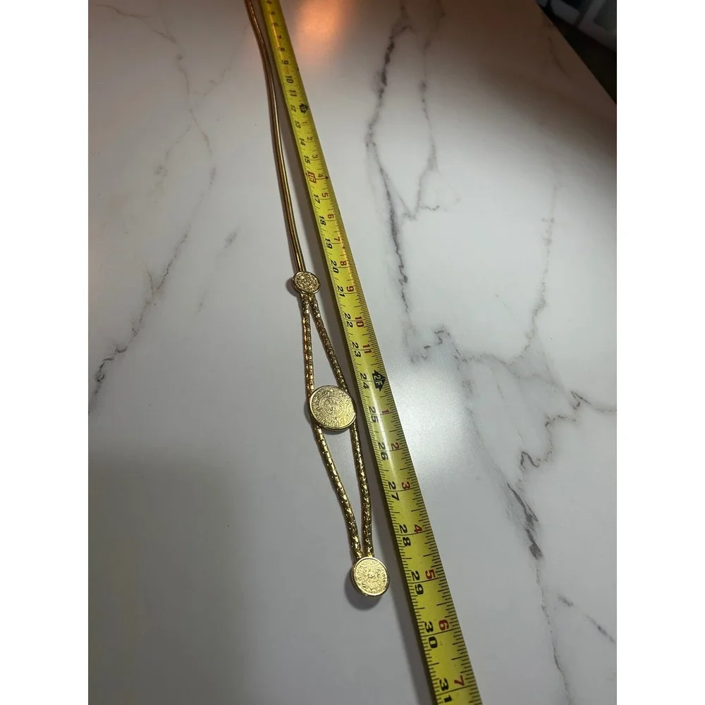 Vintage Gold Tone Metal Snake‎ Chain Coin Medallion Belt 29 Inch